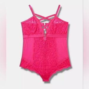 Torrid Pink Glo Floral Lace Strappy Bodysuit